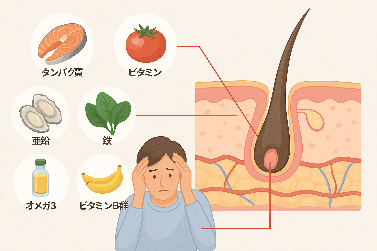 成分イラスト+毛根断面図の図解(リアル風