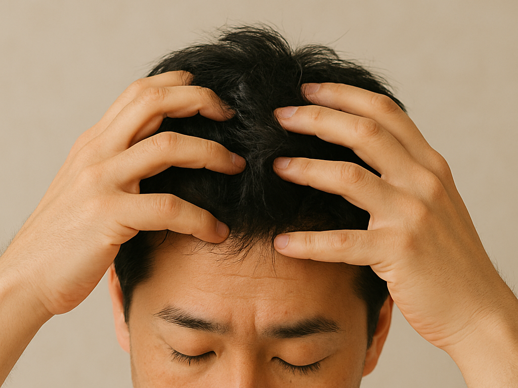もみほぐす男性