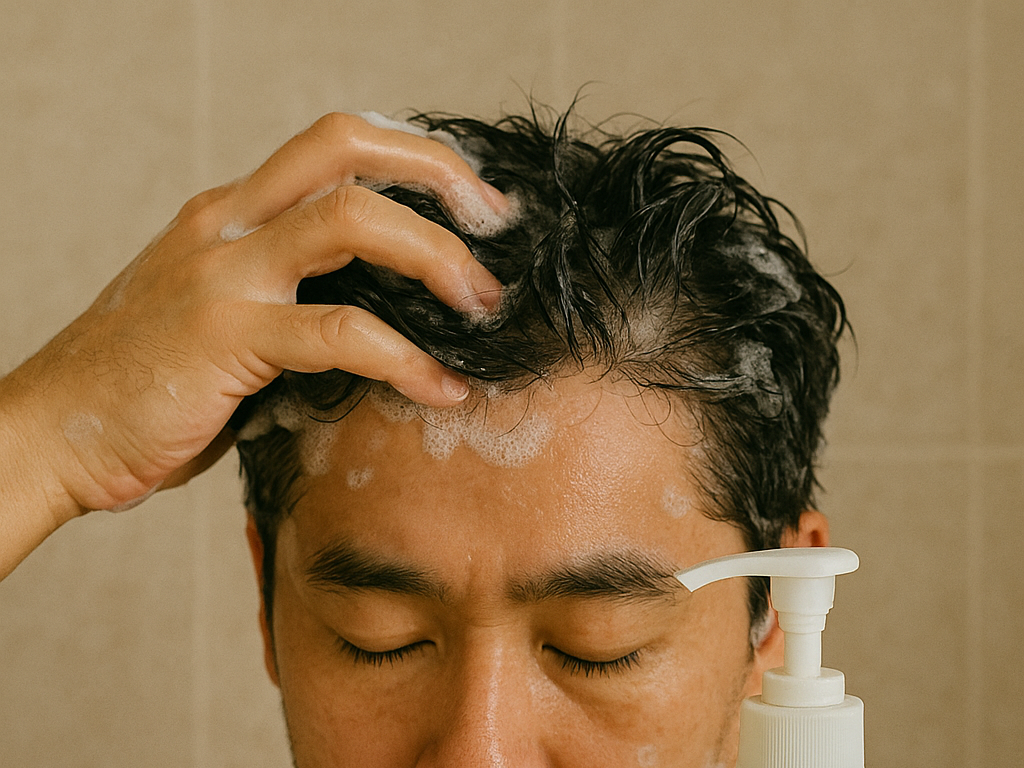 shampooをする男性