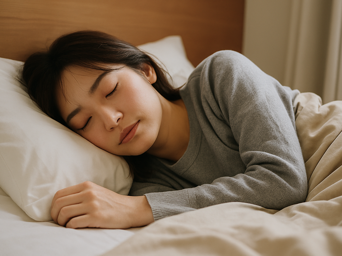 眠って髪を育てる女性